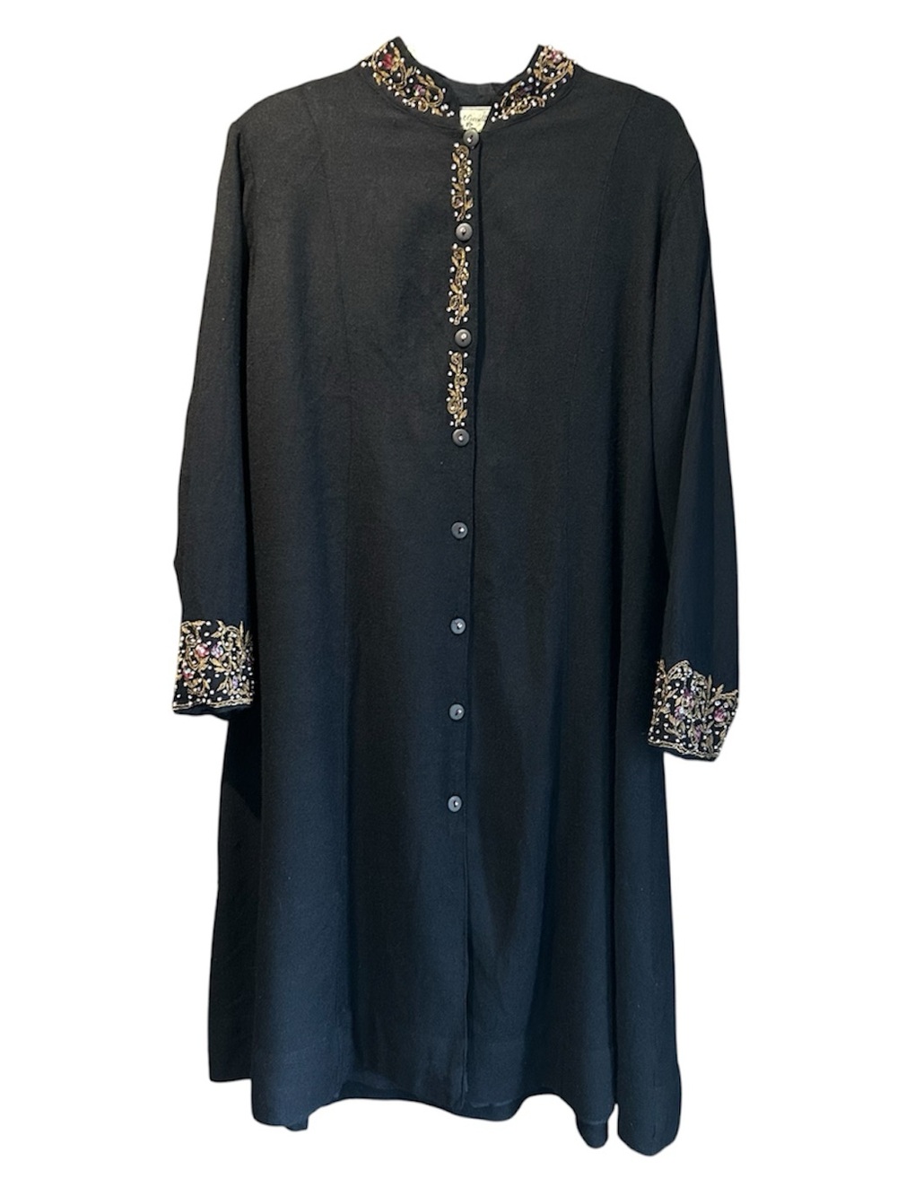 April Cornell Black Embellished Button-Up Dress